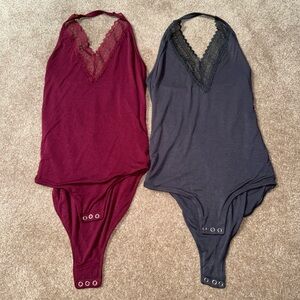 American Eagle lace halter bodysuits. One maroon and one charcoal color.
